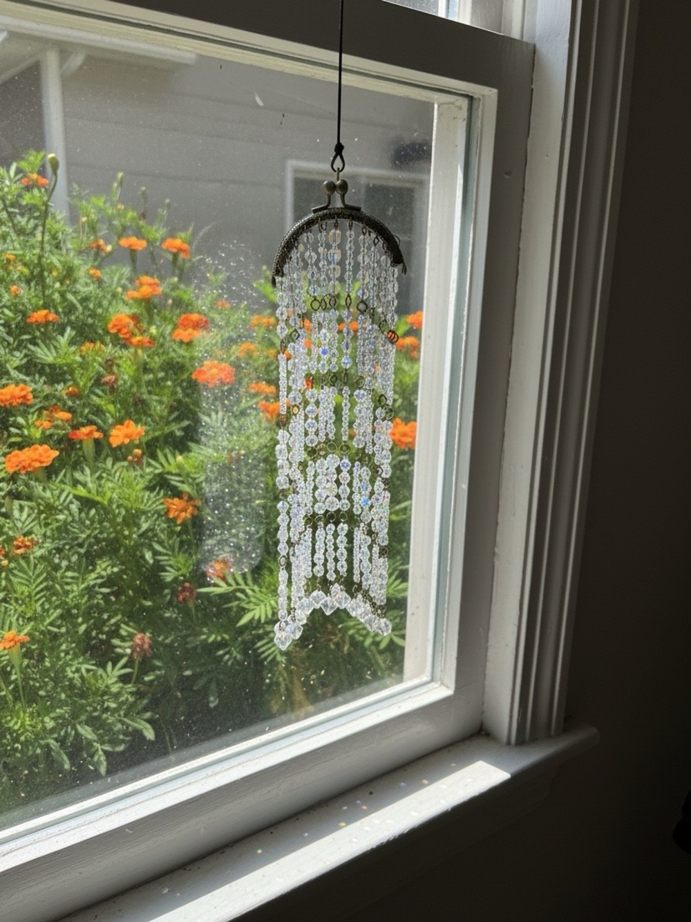 Handcrafted Bronze Glass Bead Suncatcher with Rhinestone Kiss Lock
